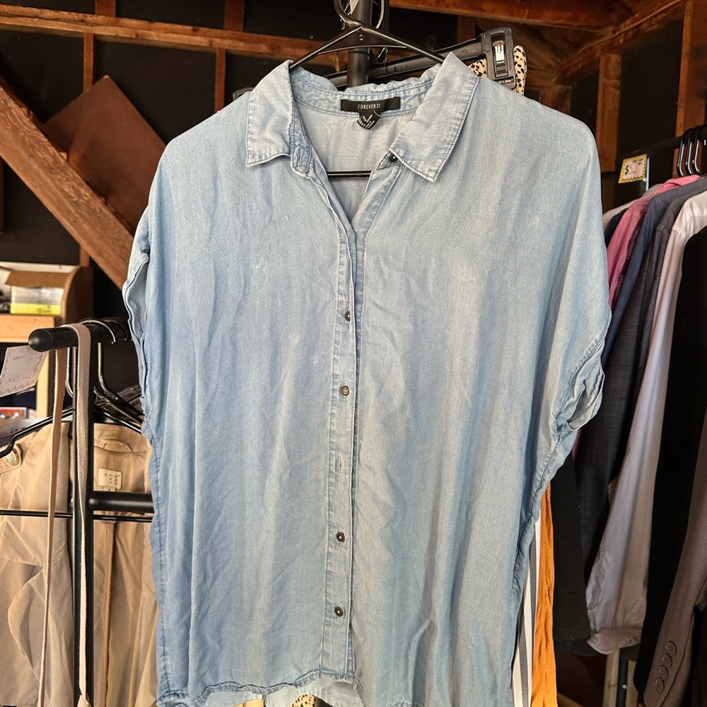 Forever 21 Light Blue Denim Shirt